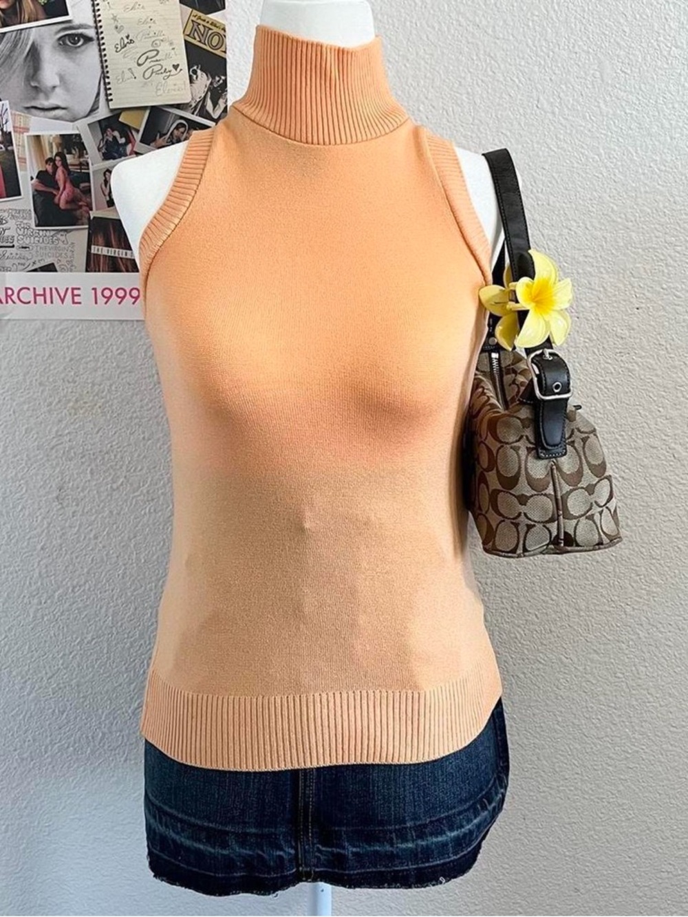 Vintage Y2K Deadstock Mock Turtle Neck Basic Knit Sweater Tank Top